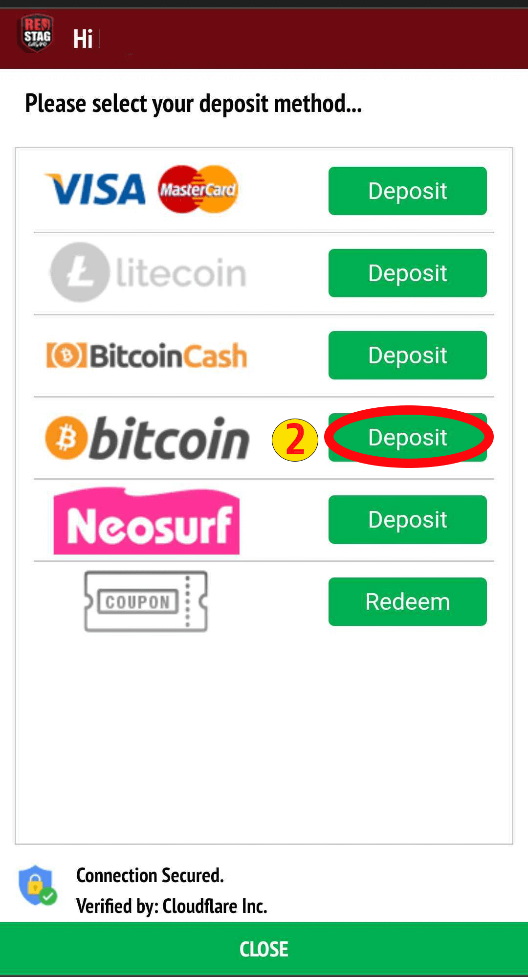 Step 2 - Choose Bitcoin