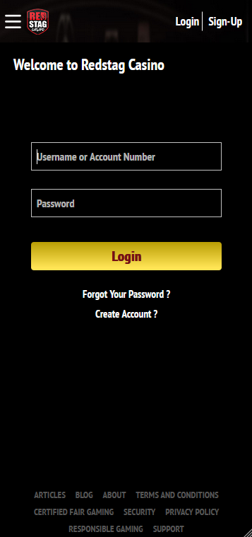 Red Stag Casino Login Screen