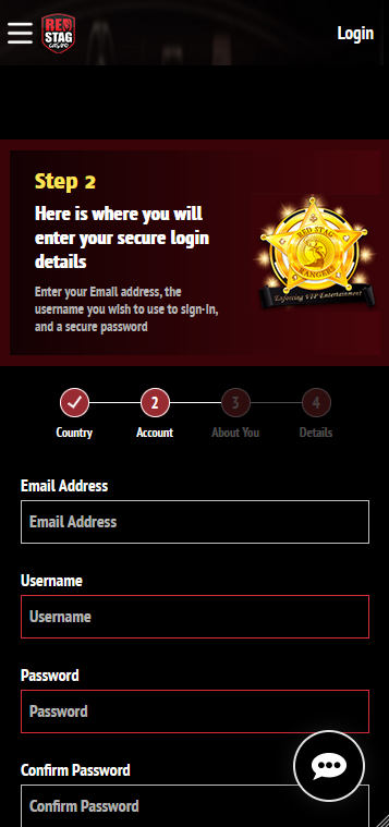 Red Stag Casino Registration Step 2 – Account Setup