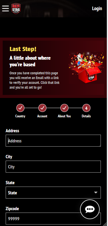 Red Stag Casino Registration Step 4 – Address and Contact Details